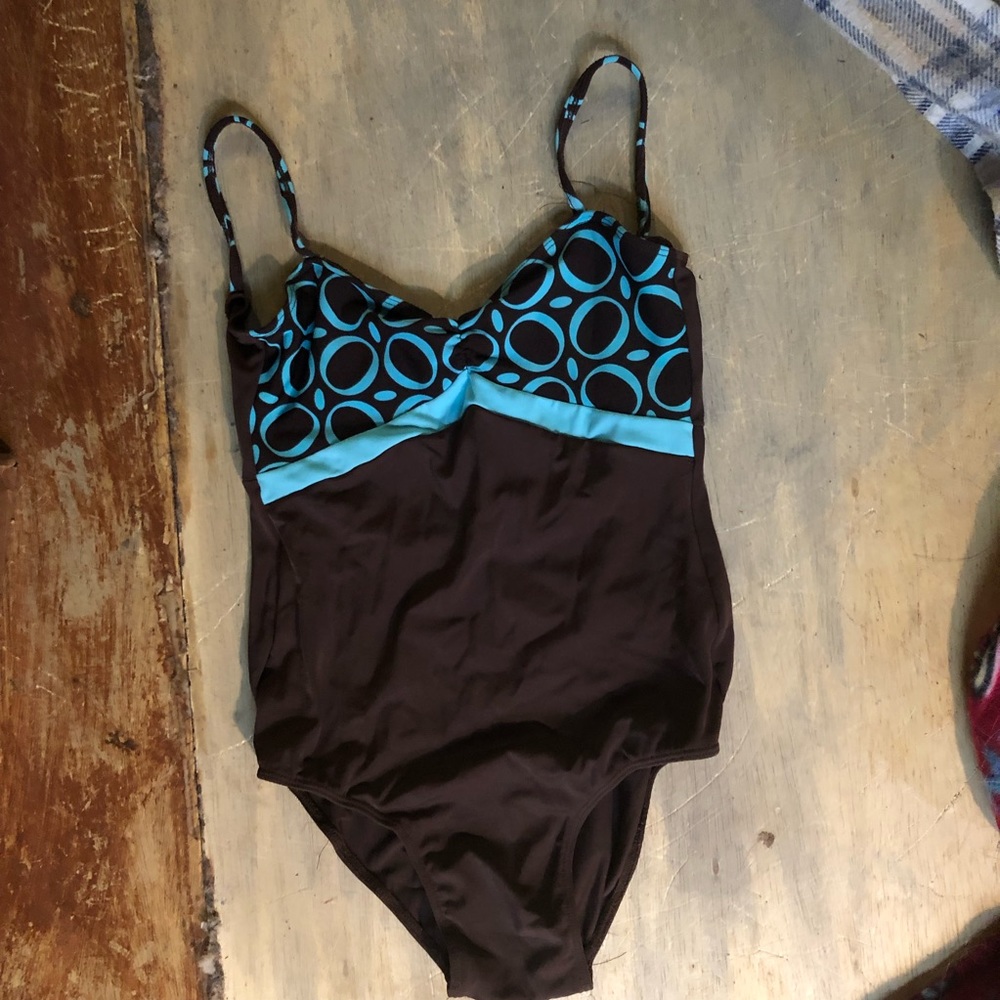 Class In Dancerwear leotard brown and blue Small